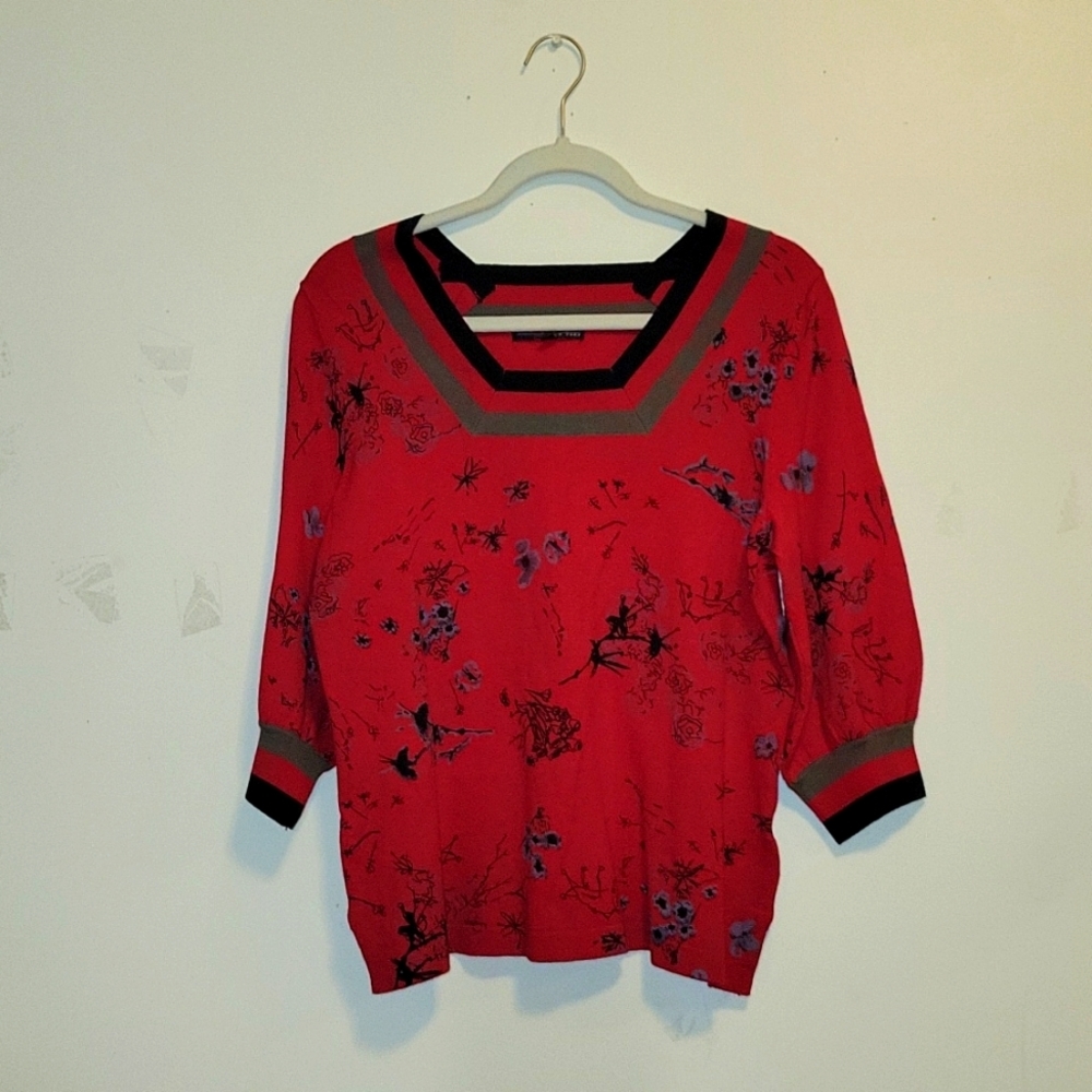 Pierri New York 3/4 sleeve red sweater square neck size L